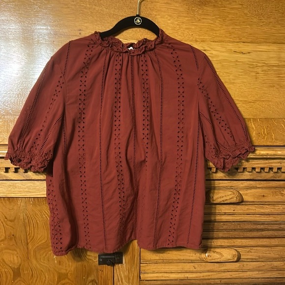 Universal Thread Tops - Universal Thread Cottagecore Prairie Rust Cotton Eyelet Ruffle Puff Sleeve Top